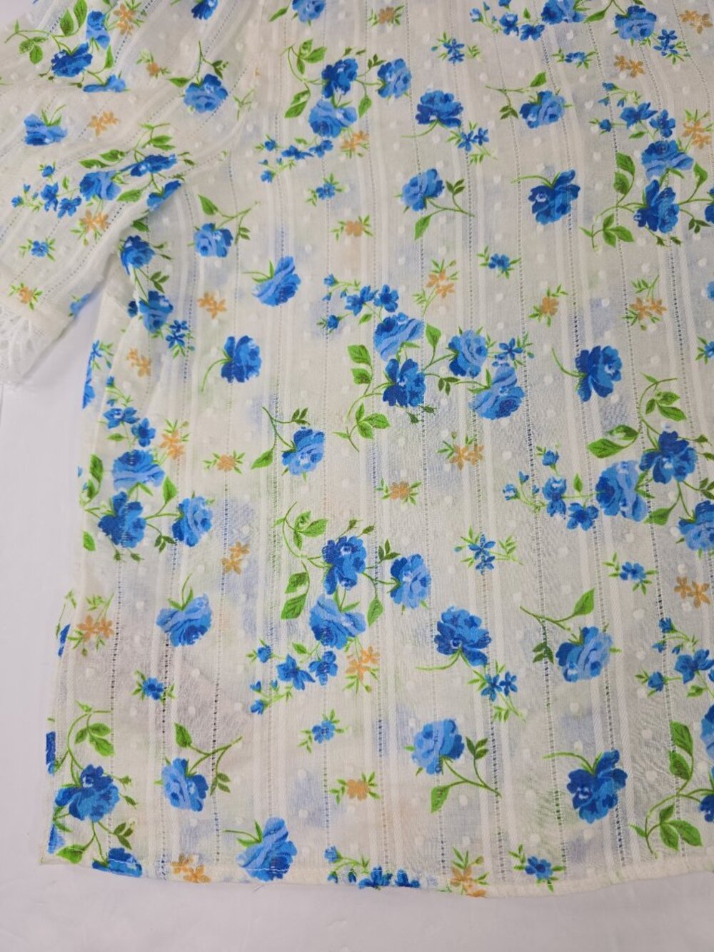 Nanette Lepore Shirt Women's SMALL White Blue Floral Button Puff Sleeve Blouse.. - Picture 10 of 16